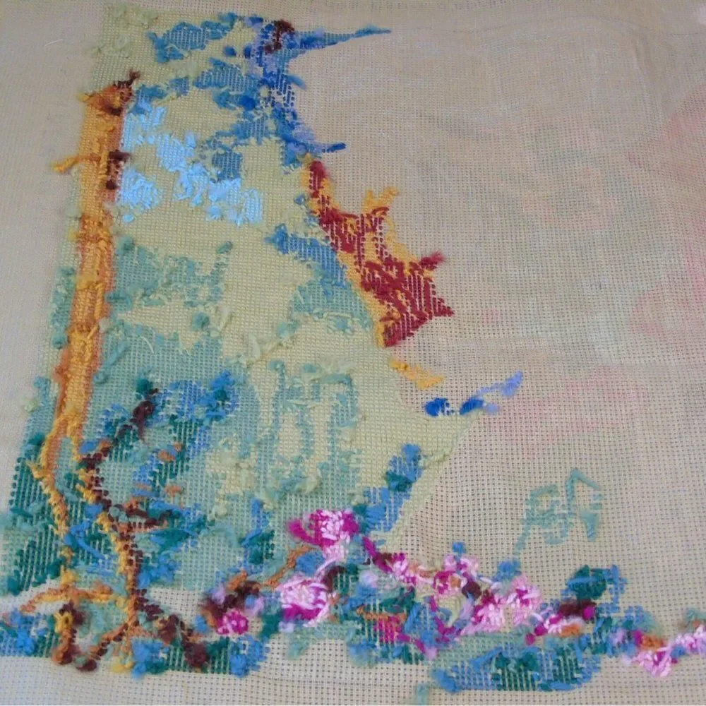 Vintage 1976 Needlework Canvas SPADEM Paris Girls Picking Flowers After Renoir